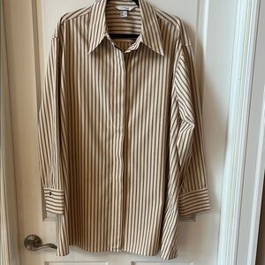 H&M Cream and Brown Long Shirt with Vertical Stripes